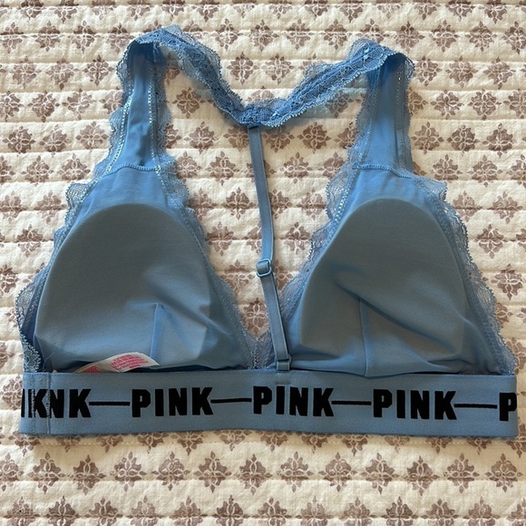 VS Pink Logo Band Padded Lace Racerback Bralette Light Blue Size Small - Picture 4 of 7